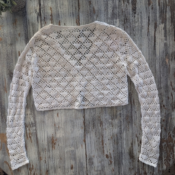 Handmade Crochet Cropped Cardigan White Women's Small - Picture 6 of 6